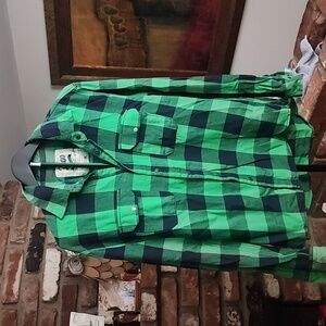 JNCO Green and Black Checkered Casual Button down Shirt